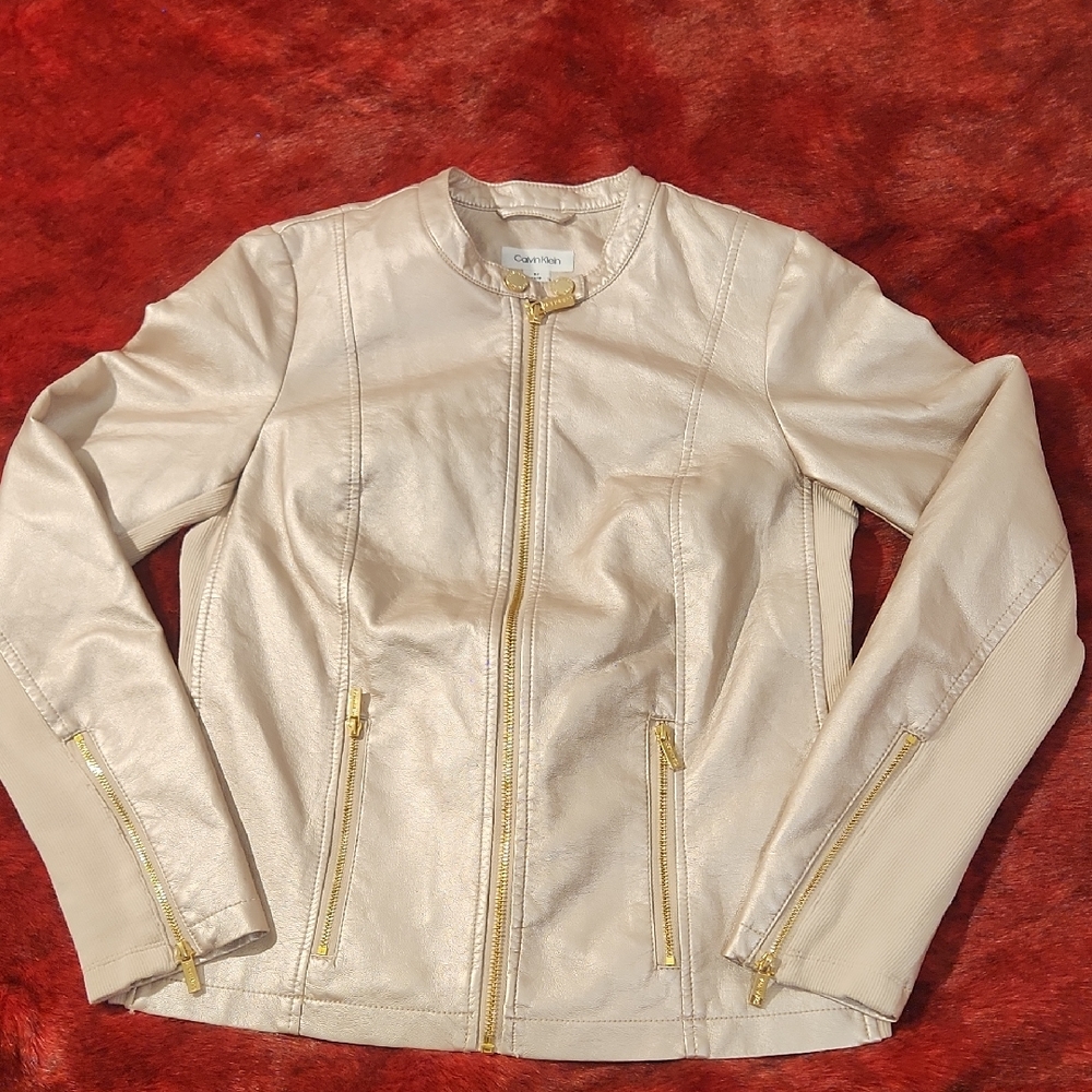 Calvin Klein Women's Beige Leather Jacket